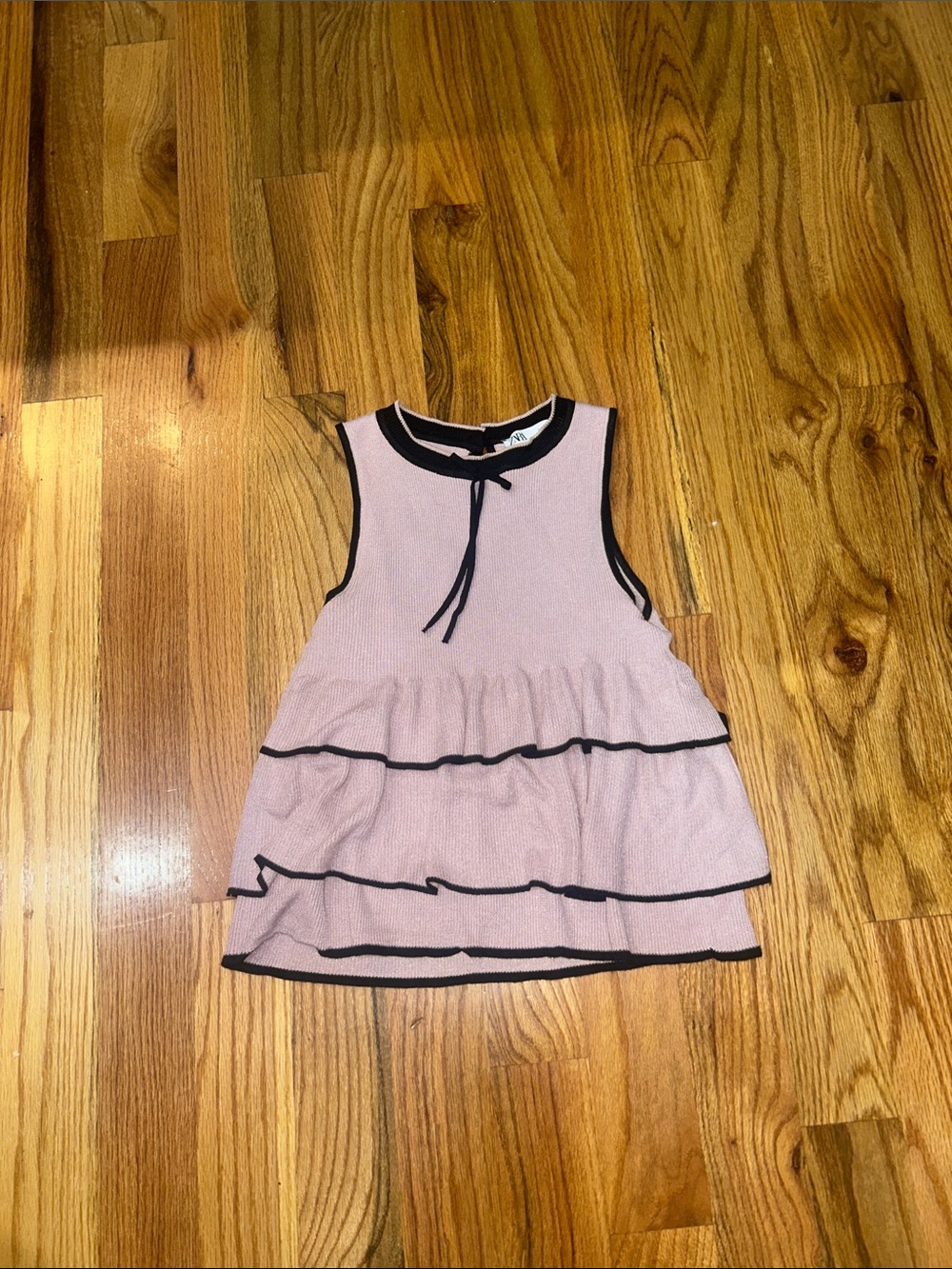 Zara Light Pink Ruffle Tank Top with Black Trim